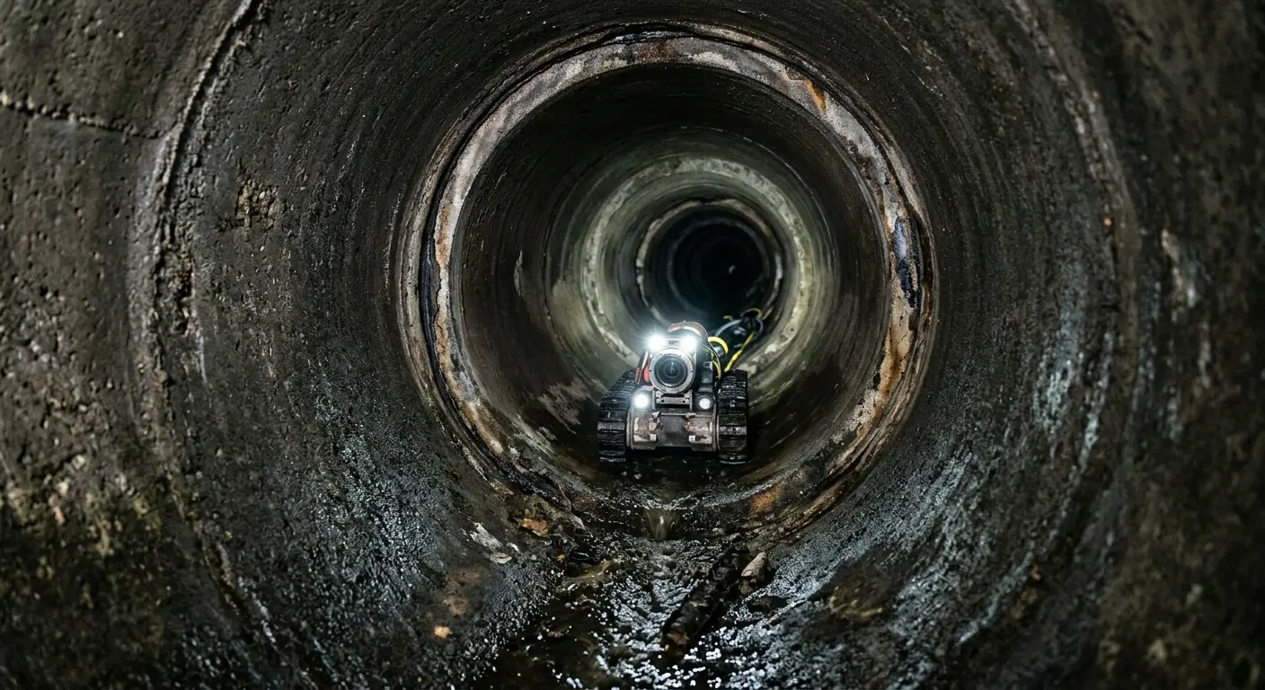 Robotic sewer camera inspecting pipe interior for Sewer Line Repair in North Vernon